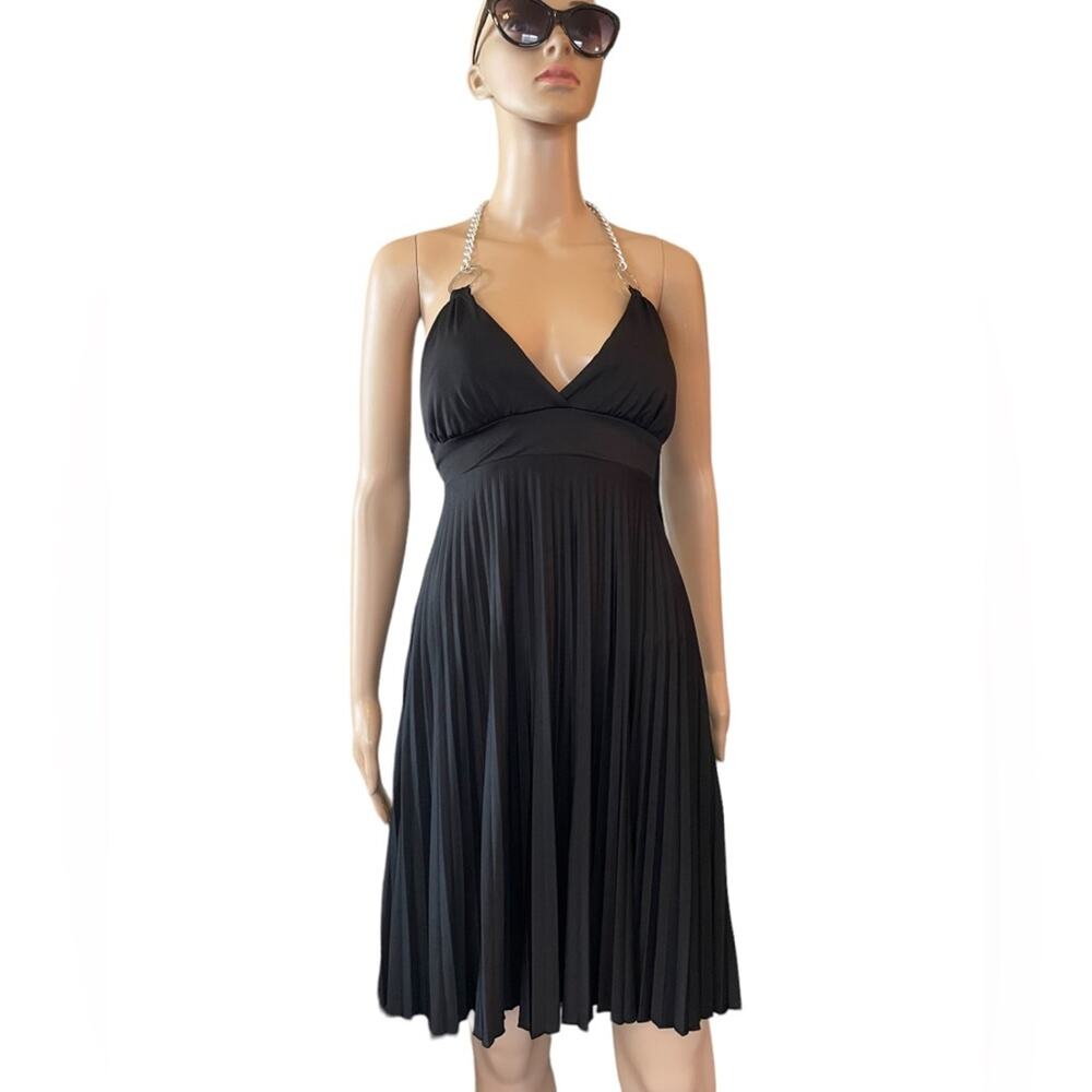 Speechless Dress Womens M Black Y2K Halter Midi Fit Flare Pleated Party Formal